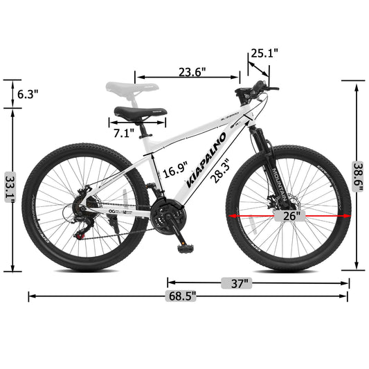 KIAPALNO 26" All-Terrain Mountain Bike - 21-Speed Disc Brake MTB - White A26317 KIAPALNO 26 Inch All-Terrain Moun | Ectron Online