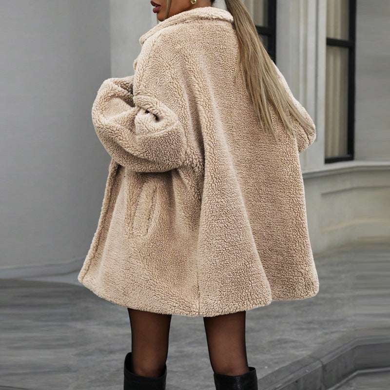 Women's Imitation Fur Thick Coat Solid Color Loose Casual