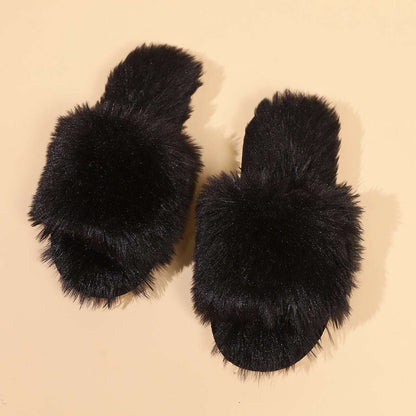 Fashion Plush Open-Toed Slippers – Warm, Soft & Fluffy for Women Fashion Open-toed Plush Slippers Winter | Ectron Online