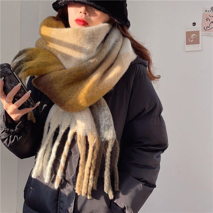 Women's Rainbow Plaid Tassel Scarf | Colorful Color-Block Winter Shawl Women's Plaid Tassel Scarf Rainbow Color | Ectron Online