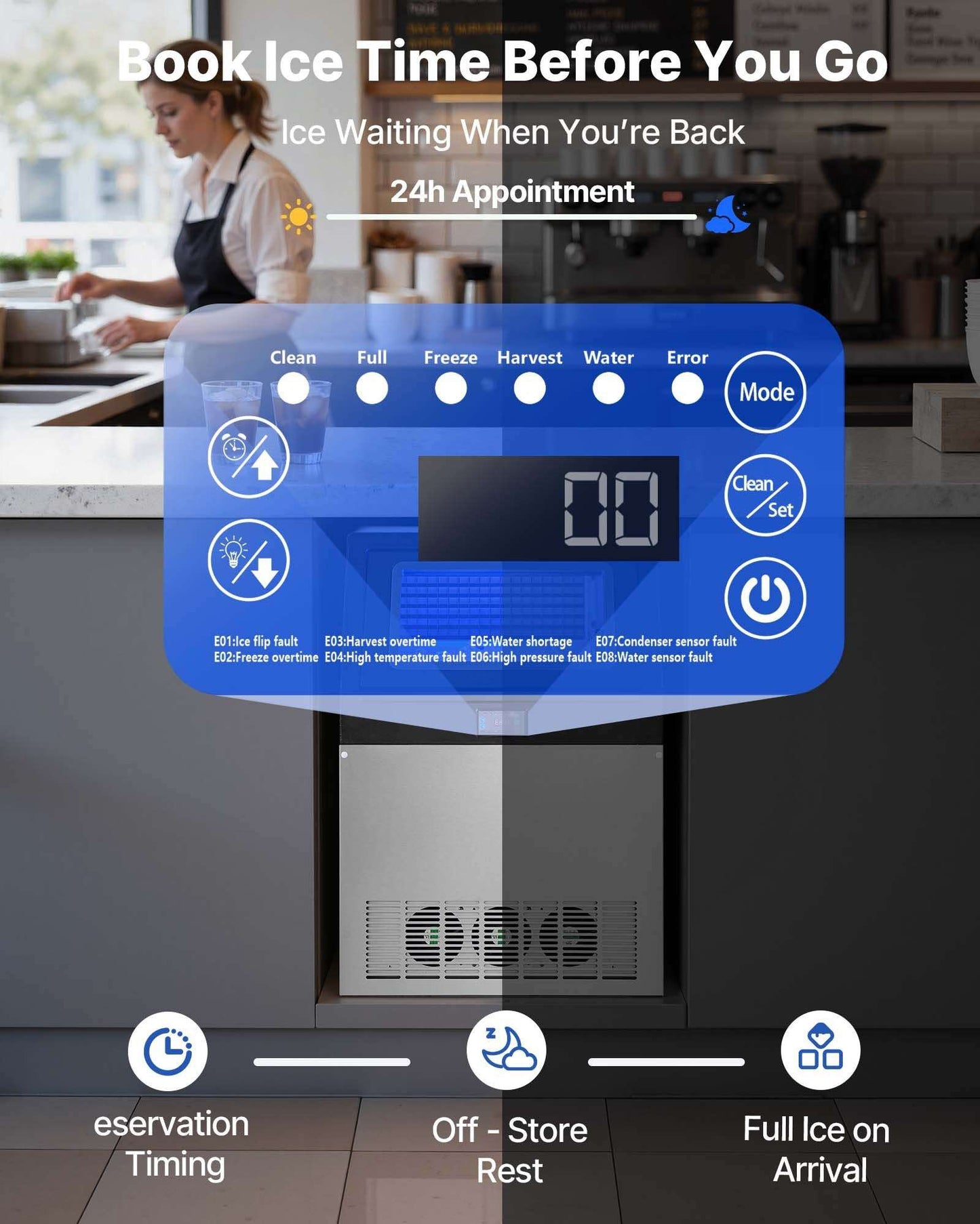 Commercial ice maker front control panel with digital display