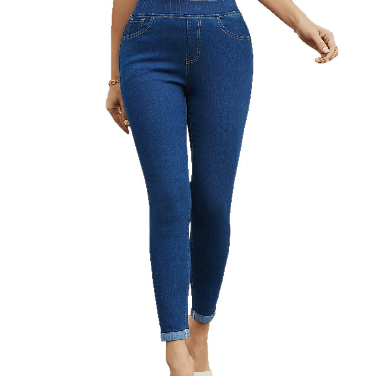 Blue denim ankle jeans with slim fit and front seam detail