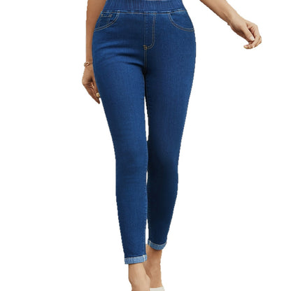 Blue denim ankle jeans with slim fit and front seam detail