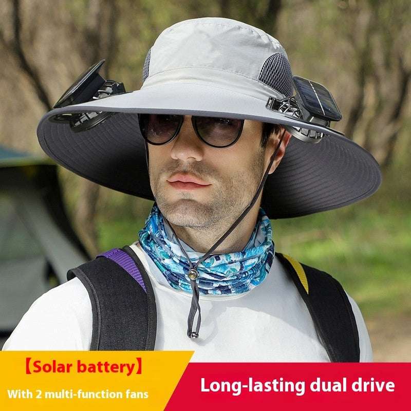 Solar-Powered Outdoor Sun Hat with Fan – Wide Brim Cooling Hat Outdoor Wide Brim Sun Hat With Solar Fan | Ectron Online