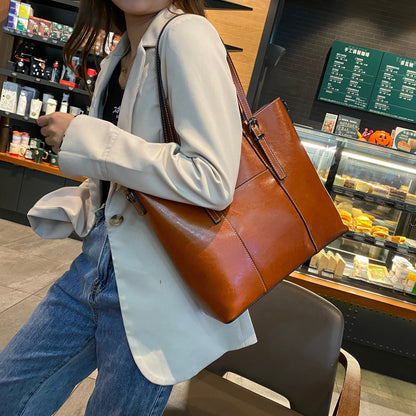 Women's Genuine Leather Tote Bag | Large Cowhide Messenger Bag Big Bag Genuine Leather Capacity Cowhid | Ectron Online