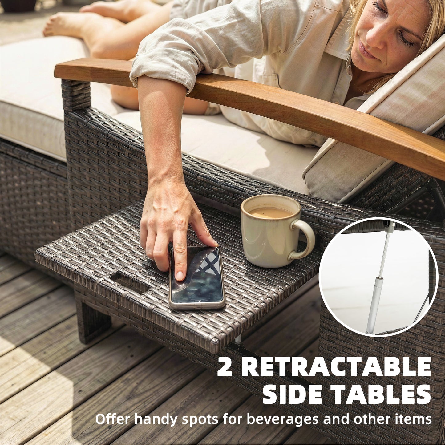 Rattan Outdoor Daybed with Adjustable Backrest | Acacia Wood Accents