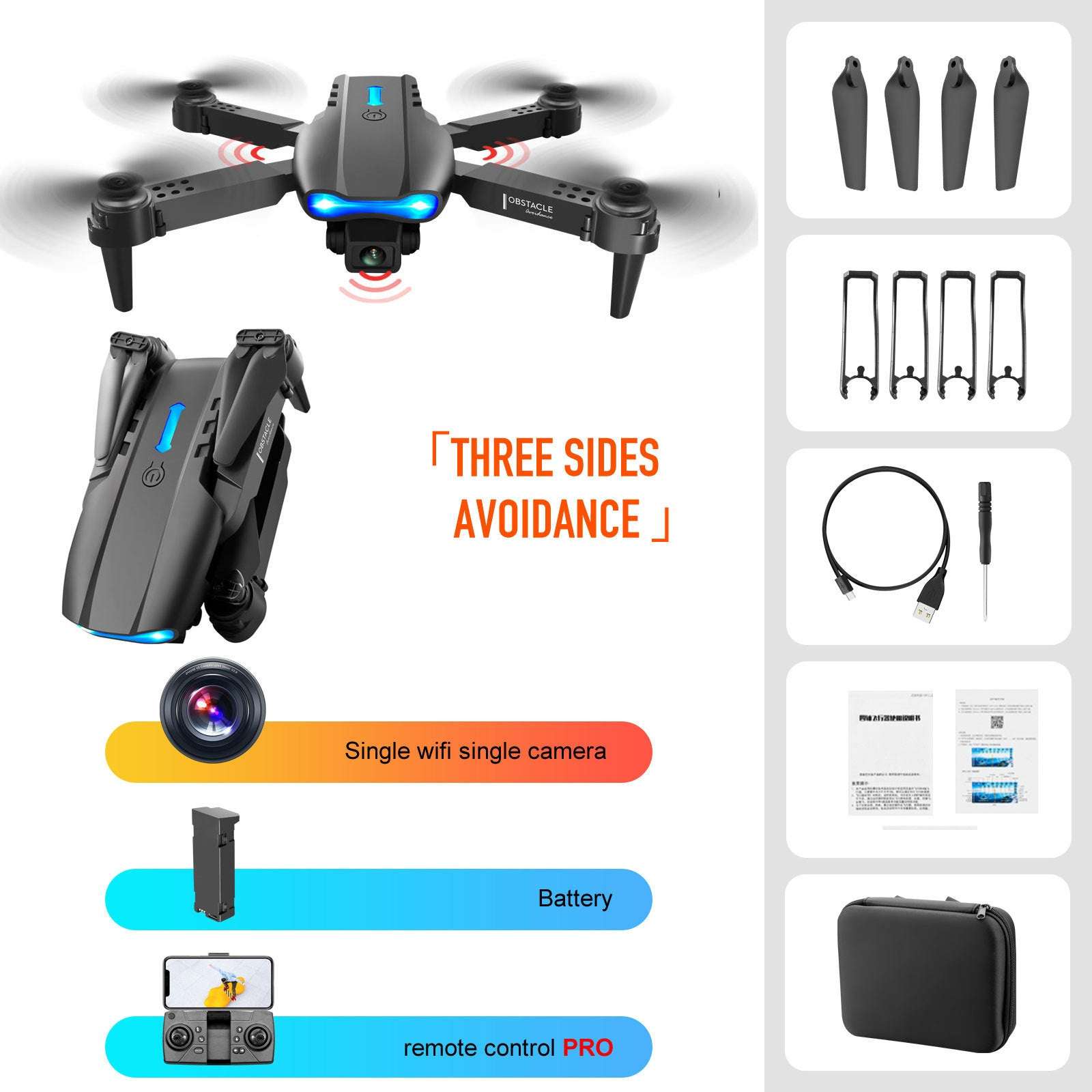 4K Dual Camera Drone – Obstacle Avoidance & Remote Control 4K Dual Camera Remote Control Three-side | Ectron Online