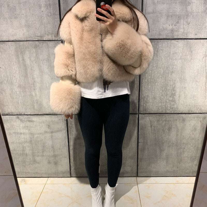 Women's Lapel Artificial Fur Coat - Chic Fur Stitching Women's Fur Stitching Lapel Artificial F | Ectron Online