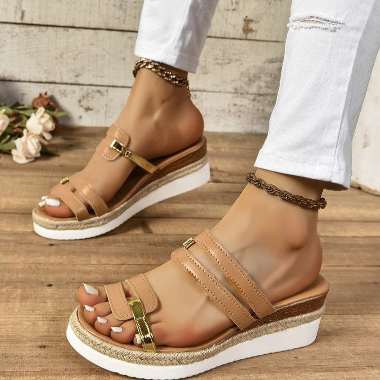 Colorblock-strap Wedges Sandals Summer Fashion Hemp Heel Slides Slippers Outdoor Thick Bottom Fish Mouth Shoes For Women Colorblock-strap Wedges Sandals Summer F | Ectron Online