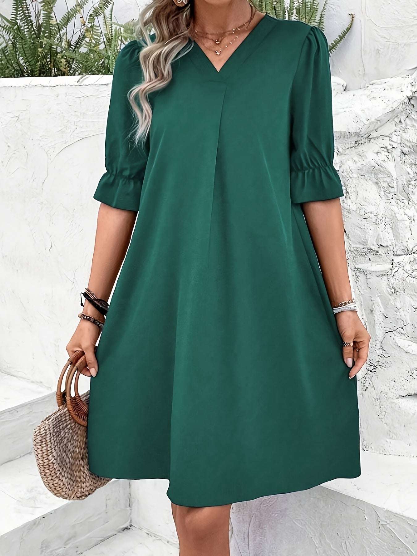 Elegant Colour Short Sleeve Dress – Spring & Summer Women’s Wear Elegant Color Short Sleeve Dress For Spr | Ectron Online