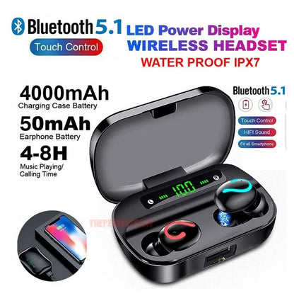 TWS Bluetooth 5.1 Wireless Earbuds | IPX7 Waterproof Stereo Headphones Bluetooth 5.1 Headset TWS Wireless Earph | Ectron Online