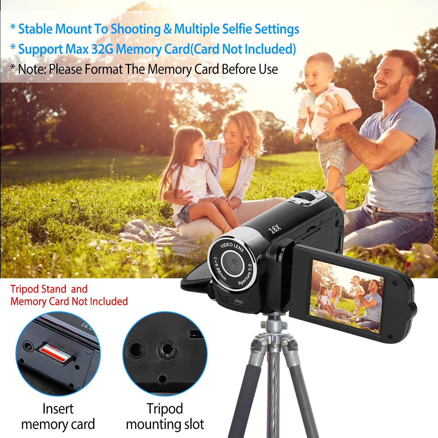 HD 1080P Digital Video Camcorder | 16X Zoom Camera with 270° Screen