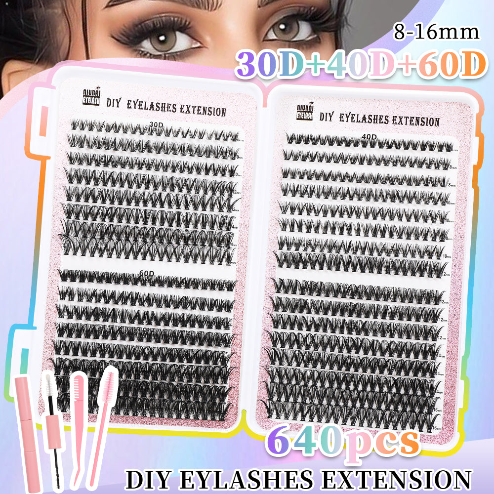 32-Row Cluster Eyelash Book - 640 Segmented DIY Lash Extension Set