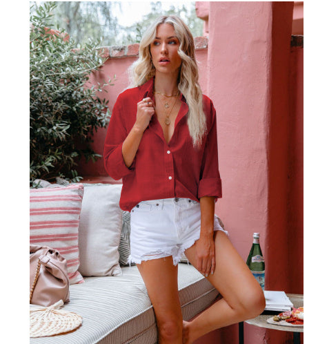 Women’s Loose Button Lapel Cardigan – Long Sleeve Blouse Top Loose Button Lapel Cardigan Top Long Sle | Ectron Online