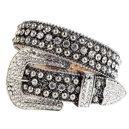 Women's Rhinestone Rivet Inlaid Rhinestone Alloy Pin Buckle Belt