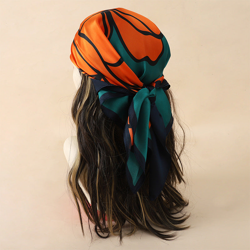 Solid Color Square Scarf - Elegance & Style Artificial Silk Striped High-grade Korea | Ectron Online
