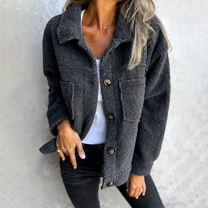 Women's Plus Size Sherpa Jacket | Warm Fleece Lapel Winter Coat Plus Size Women's Solid Color Sherpa Jac | Ectron Online