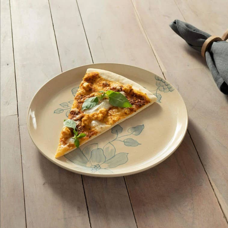 Off-White Round Ceramic Printed Dinner Plate - 9.8" Elegant Dish