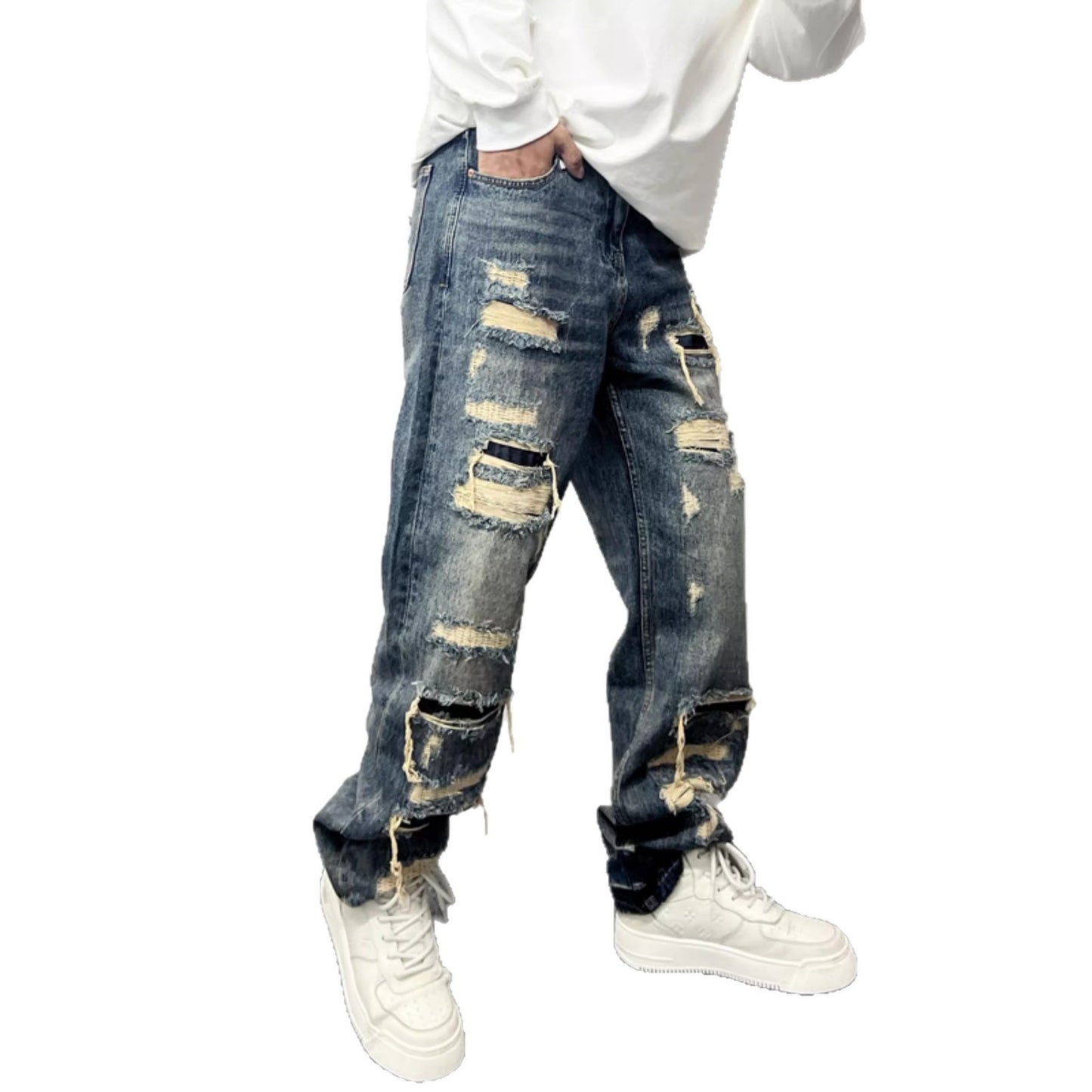 Men's American Casual Ripped Patch Jeans