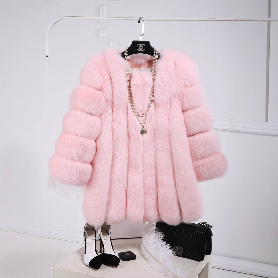 Women's Fox Fur Mid-Length Coat | Luxurious Winter Fur Jacket