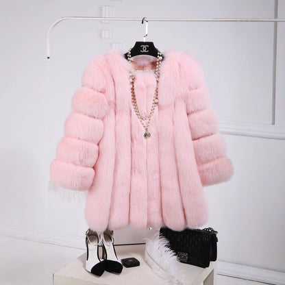 Women's Fox Fur Mid-Length Coat | Luxurious Winter Fur Jacket Fox Fur Mid-length Coat For Women | Ectron Online