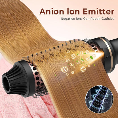 Thermal brush curling iron with rose-gold bristle barrel and heated barrel airflow glow