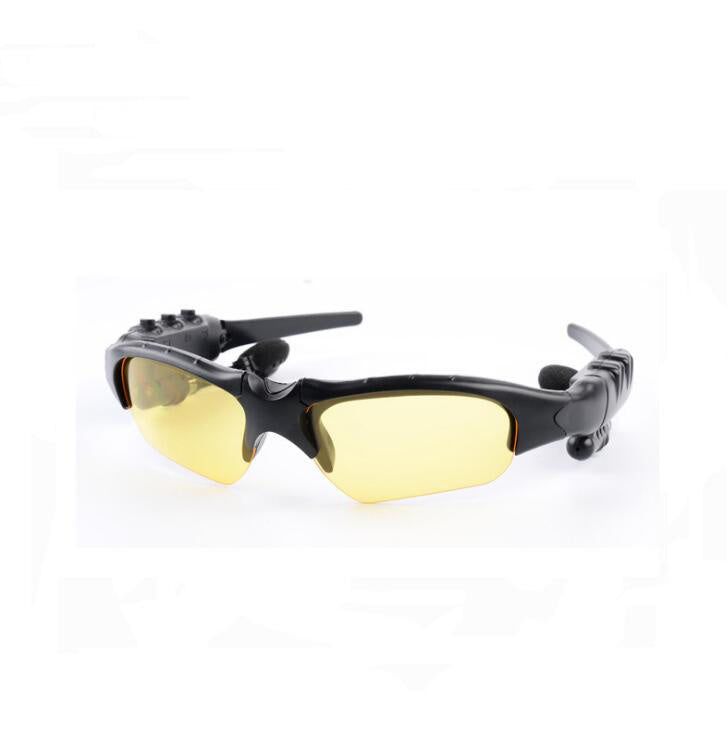 Smart sunglasses with camera, black frame and yellow lenses