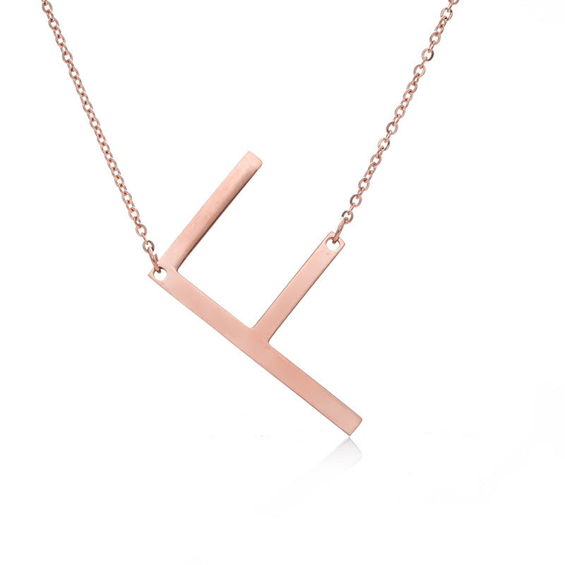 Fabulous Rose Gold Plated Stainless Steel Initial Letter Pendant Necklace