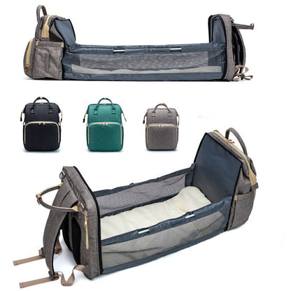 3-in-1 Diaper Bag Backpack with Folding Baby Bed & USB Charging Port USB Charging Version Mommy Bed Backpack | Ectron Online