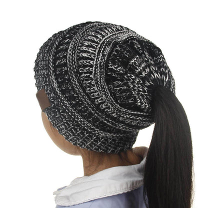 Knitted Ponytail Hat, Women's Wool Hat Fashion