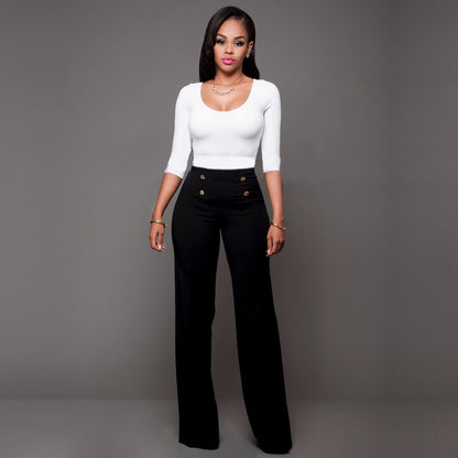 Stylish Slim Personality Double-Breasted Flared Trousers