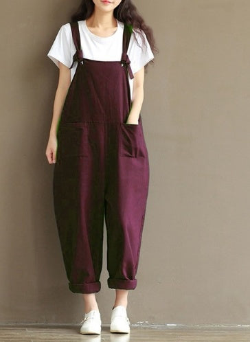 Women's Casual Trousers with Brushed Cotton Suspenders Wide Leg Pants | Ectron Online