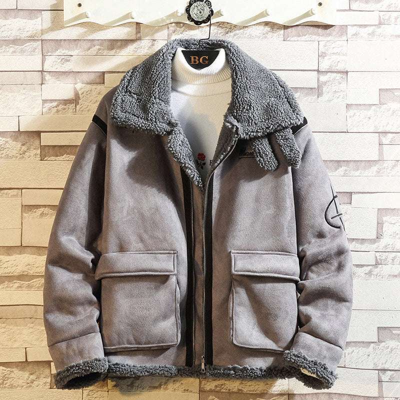 Men's Thick Leather-Look Lapel Jacket Thick leather velvet men's lapel cotton | Ectron Online