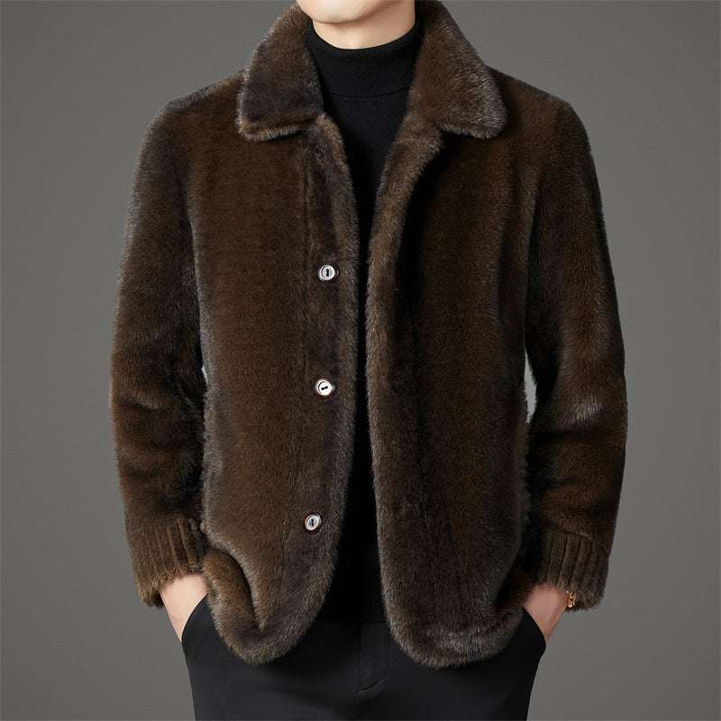 Men's Golden Mink Wool Leather Coat Men's Winter Middle-aged Lapel Golden Mi | Ectron Online