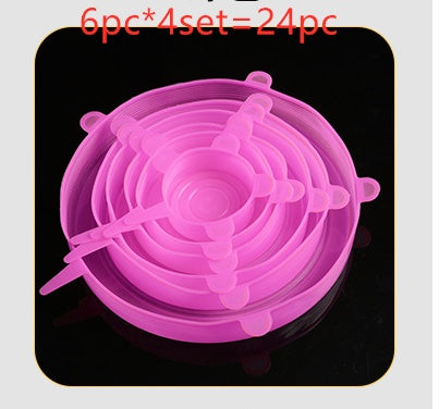 {{ brand }} Stretchable Silicone Freshness Bowl Cover Pink 24pcs 120G - Multifunctional Stretchable Silicone Freshness Bowl Cover