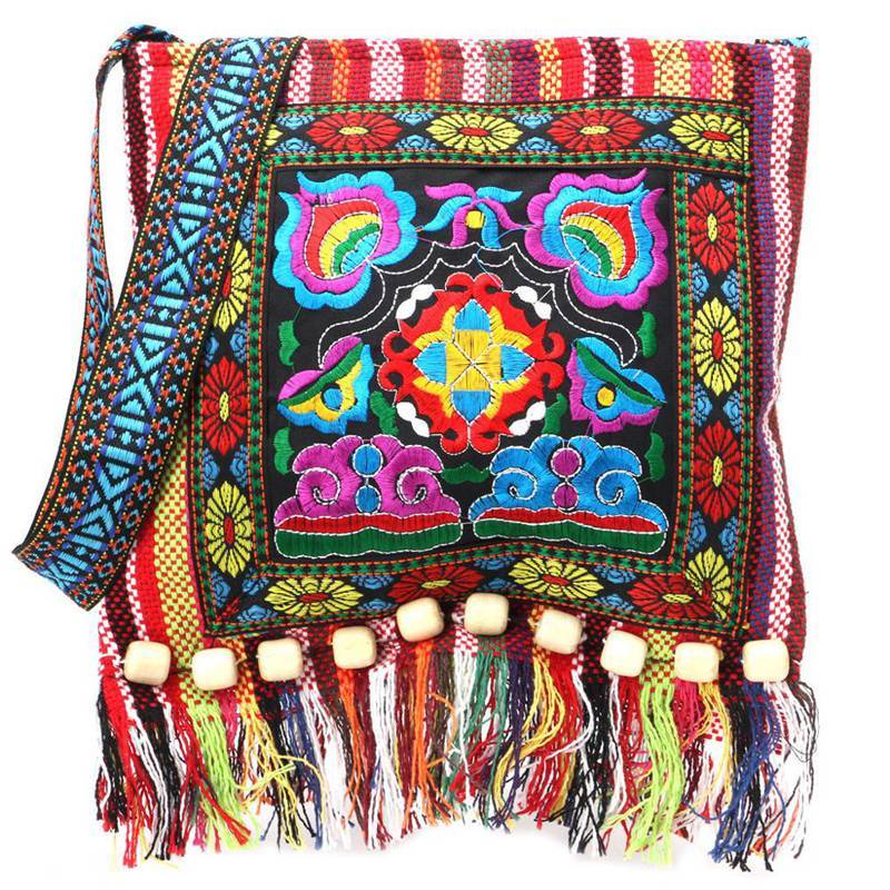 Ethnic Style Embroidered Linen Tassel Bag - Bohemian Chic Ethnic style embroidered linen tassel ba | Ectron Online
