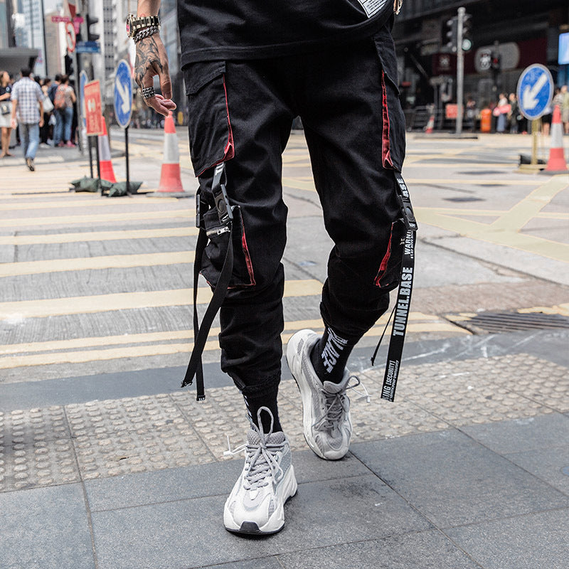 Hip Hop Multi-pocket Webbing Drawstring Casual Trousers