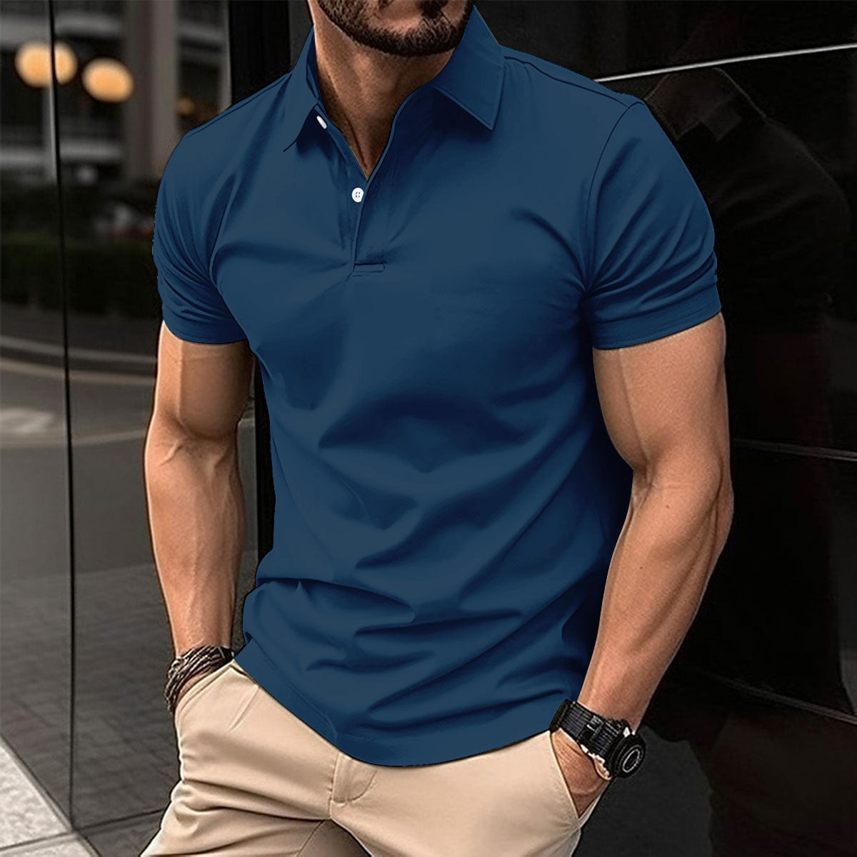 Men’s Summer Polo Shirt – Solid Colour Button Lapel Top Summer Short Sleeve Polo Shirt Men Solid | Ectron Online