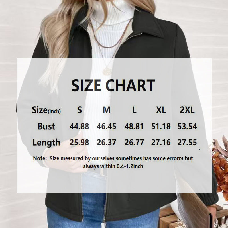 Person wearing a black and gray jacket with a size chart overlay.