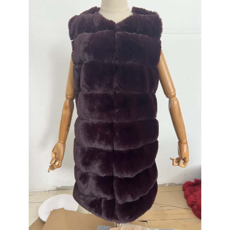 Long Faux Fur Vest Fur Long Vest Cotton-padded Coat | Ectron Online