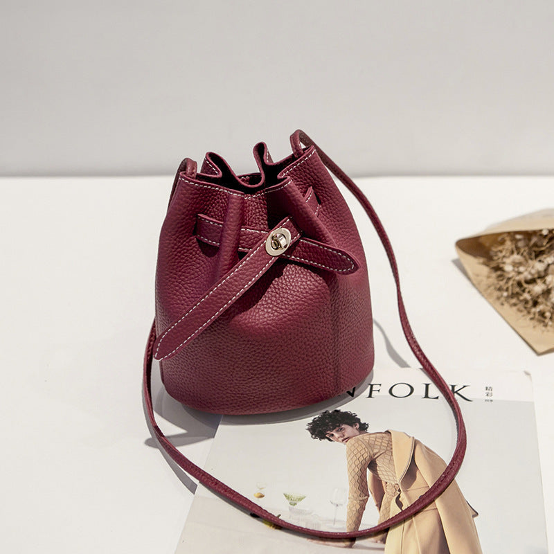 Lock Bucket Bag – Korean Style All-Match PU Leather Handbag All-match lychee pattern bucket bag | Ectron Online