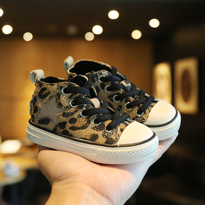 Baby high-top leopard print canvas shoes