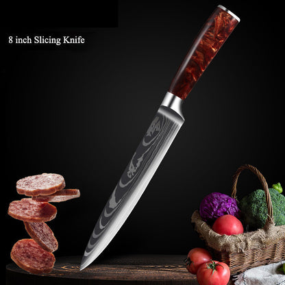 Premium Cutlery | Damascus Steel | with Red Resin Handles Kitchen Knives Set | Ectron Online