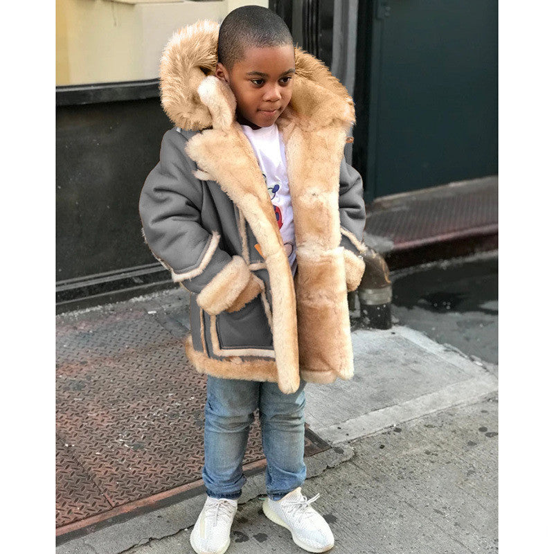 Boys' Warm Fur All-in-one Hooded Jacket Boys' Warm Fur All-in-one Fashion Hooded | Ectron Online