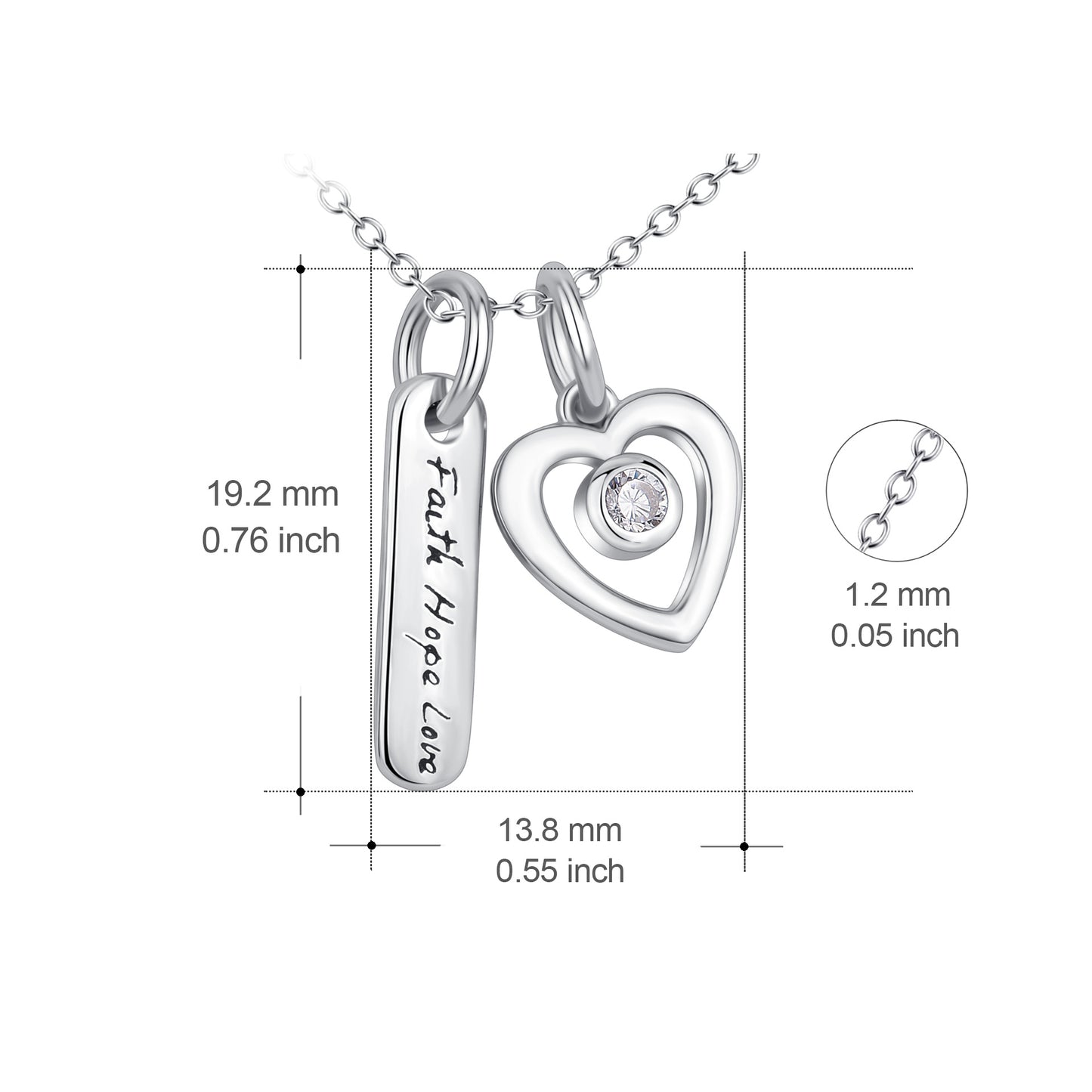 Faith Hope Love &Heart Pendant 925 Silver Necklace