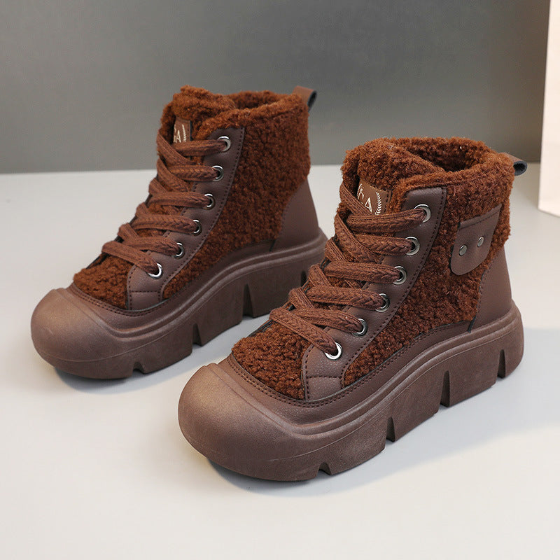 Lace-up High-top Flat Shoes For Women Winter Warm Cashmere Snow Boots Lace-up High-top Flat Shoes For Women Wi | Ectron Online