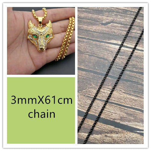 Men Stainless Steel Necklace Gold Color Viking Wolf Head Necklace Pendant With Chain Iced Out Norse Talisman Ethnic Jewelry