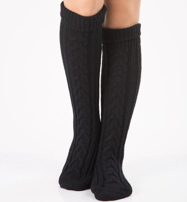 Black cable knit knee-high socks 
