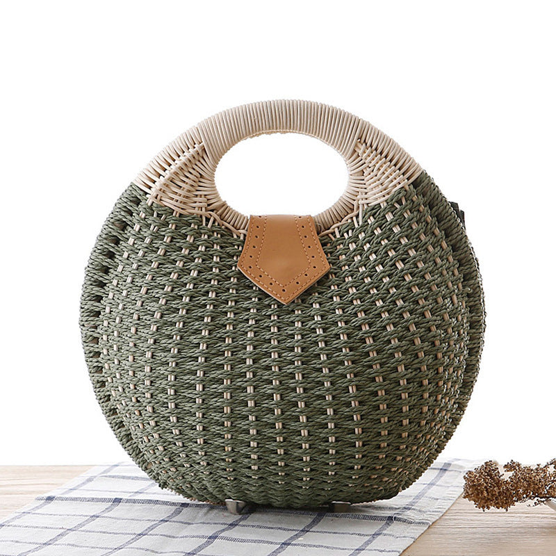 Round Rattan Handbag – Elegant Woven Straw Bag for Women Rattan handbag | Ectron Online