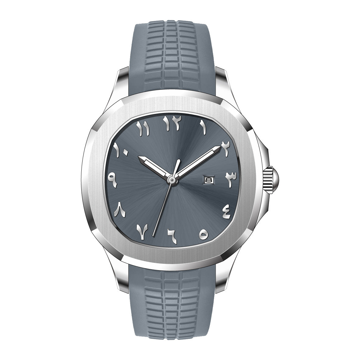 {{ brand }} Men's Grenade Silicone Watch Gray Surface Silver Case - Classic Grenade Silicone Band Waterproof